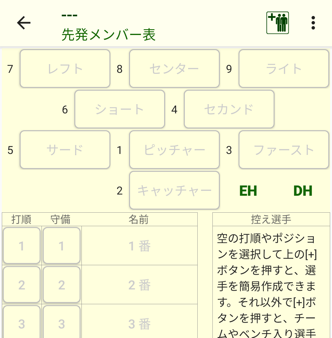 先発メンバー表画面