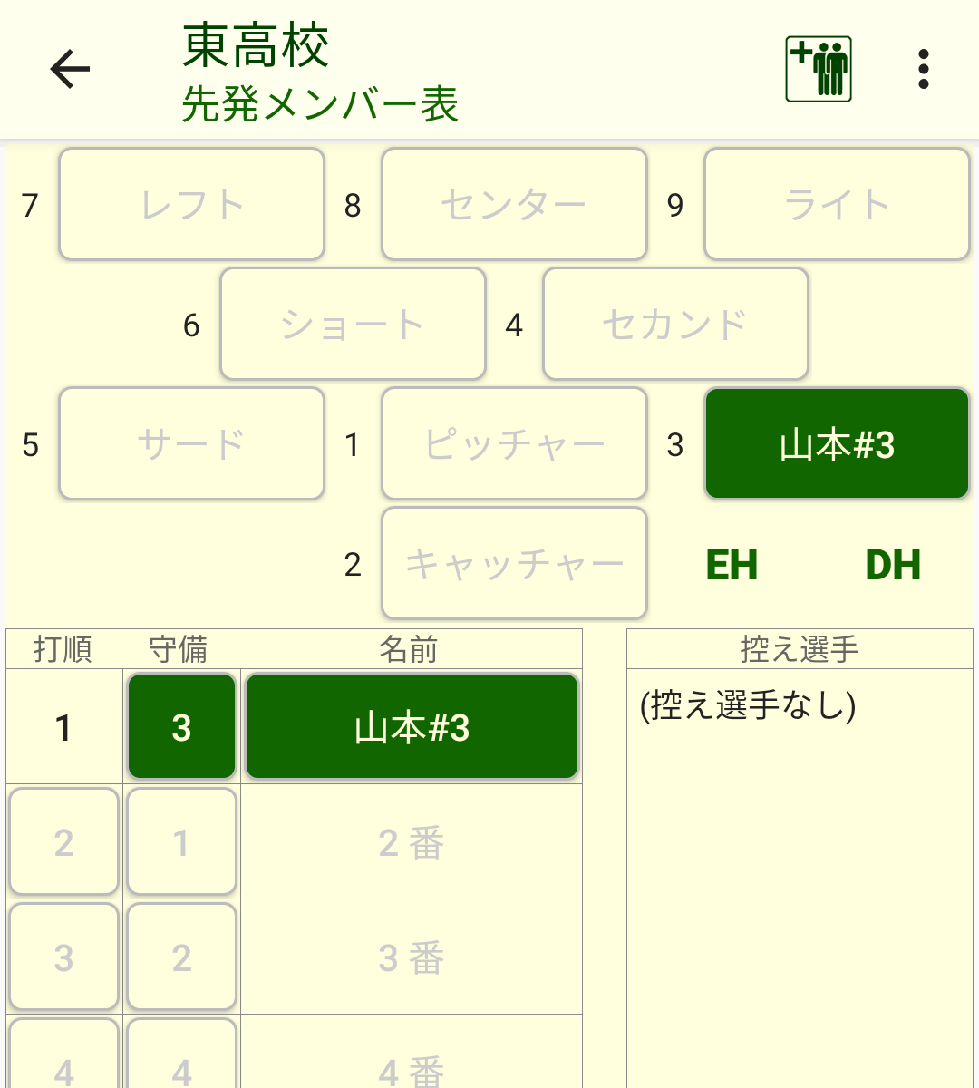 メンバー表の作成画面