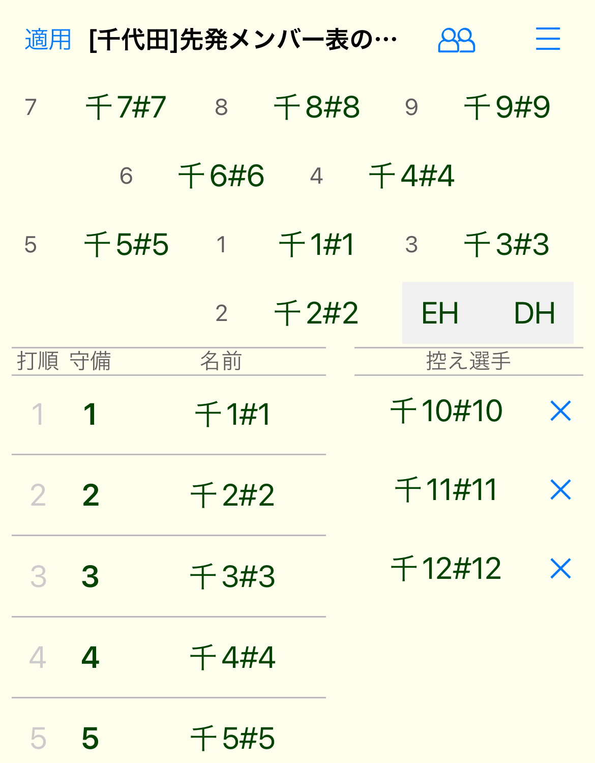 メンバー表の作成画面