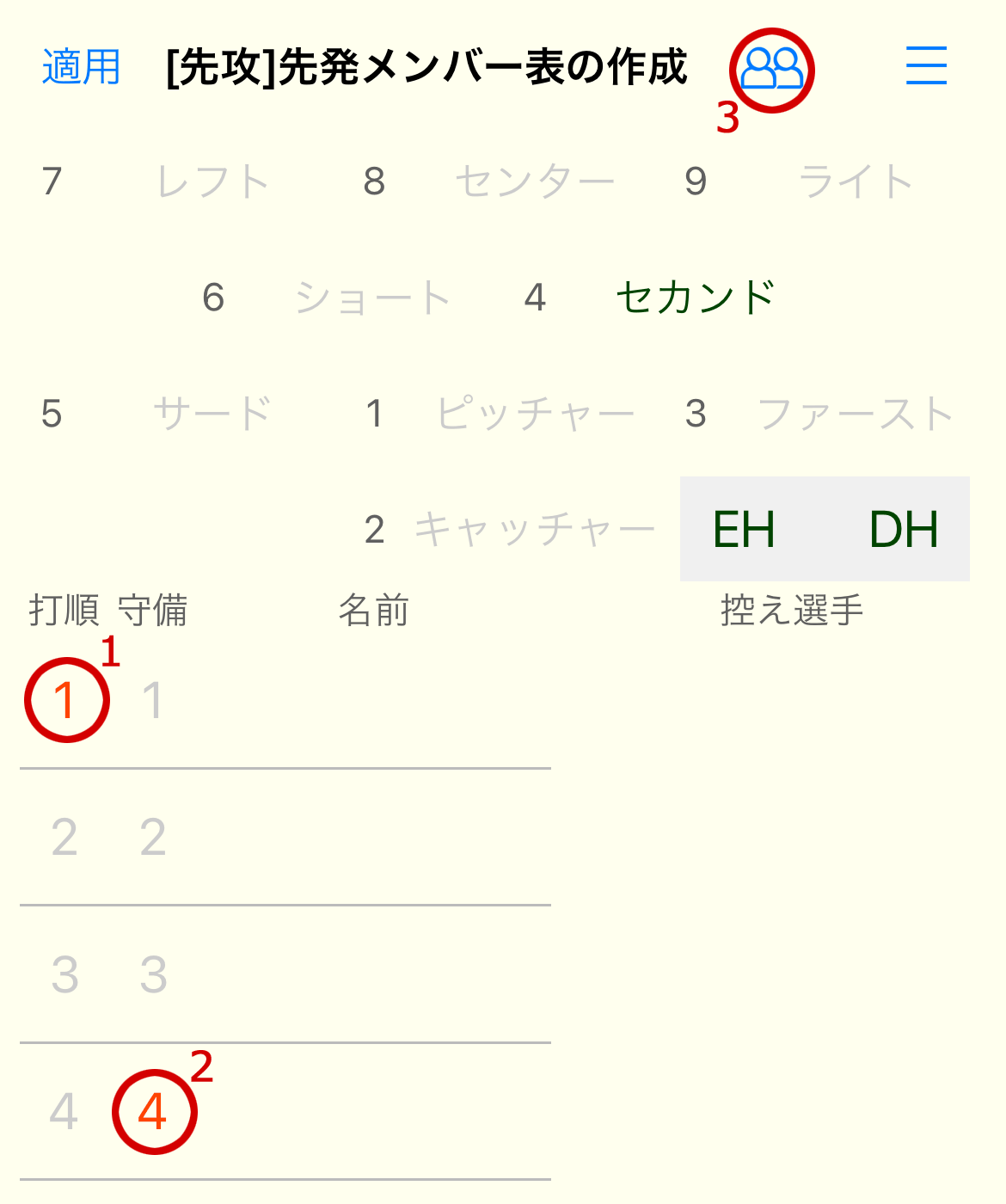 メンバー表の作成画面