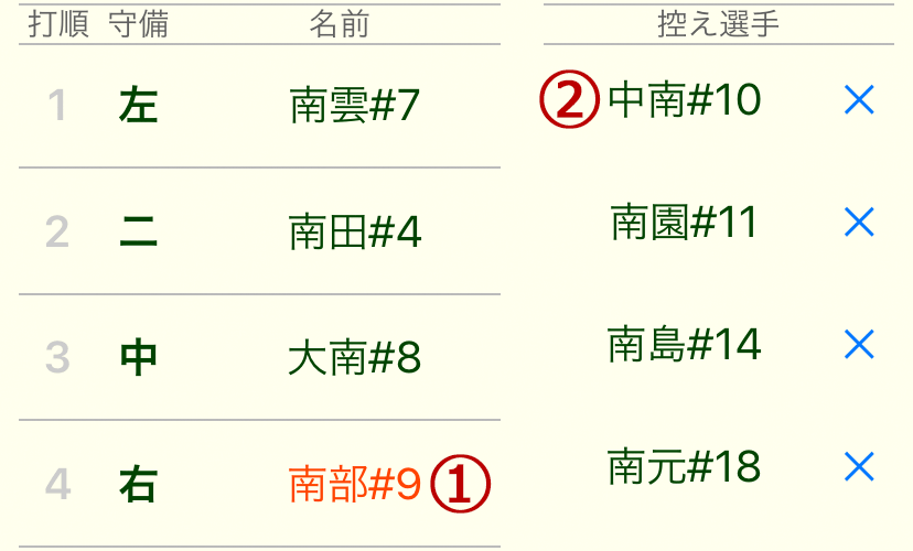 選手交代画面